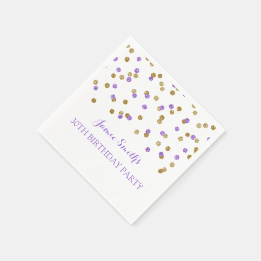 Monogram 30e Verjaardag Napkin Gold Paarse confett Servet (Hoek)