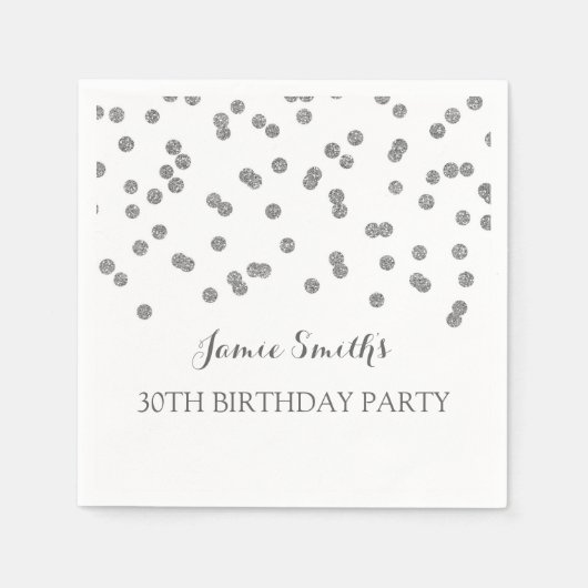 Monogram 30e Verjaardag Servet Zilveren confetti (Voorkant)