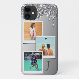 Monogram 3 Fotosjabloon Silver Glitter Drip Case-Mate iPhone Case