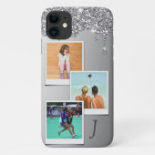 Monogram 3 Fotosjabloon Zilveren Glitter Drip Case-Mate iPhone Case (Achterkant)