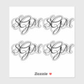 Monogram 3-letterige Initialen Custom Decals 4-up Sticker (Vel)