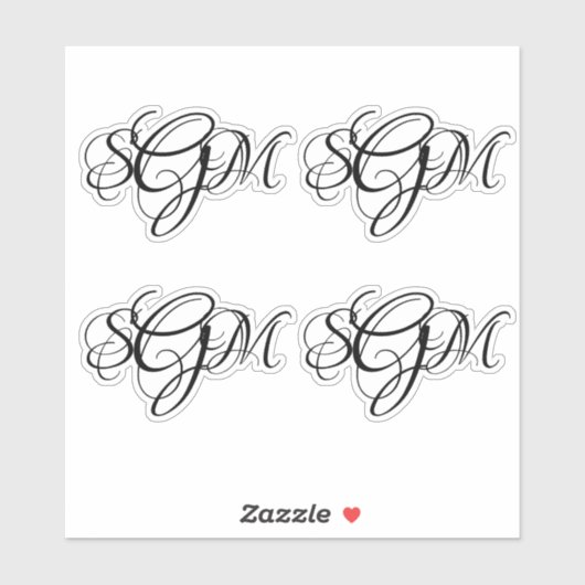 Monogram 3-letterige Initialen Custom Decals 4-up Sticker (Vel)
