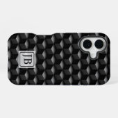 Monogram, 3D Black Geometric Pattern, Modern iPhone 16 Hoesje (Achterkant horizontaal)