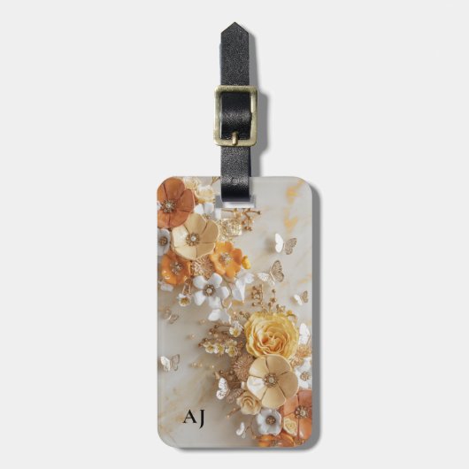 Monogram 3D Butterfly Spring Garden Floral Bagagelabel (Voorkant verticaal)