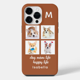 Monogram 4 Foto Collage Hond Moeder Leven Gelukk iPhone 14 Pro Max Hoesje