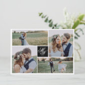 Monogram 4 Foto Weddenschap Bedankkaart (Staand voorkant)