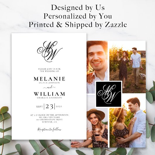 Monogram 4 Foto Weddenschap Kaart