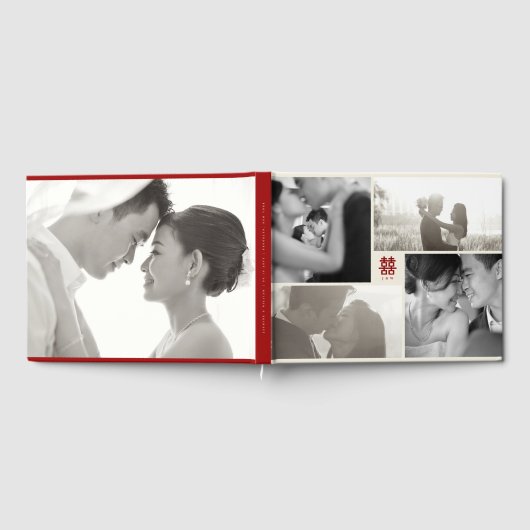 Monogram 4 Fotocollage Moderne Chinese bruiloft Gastenboek (Volledig)