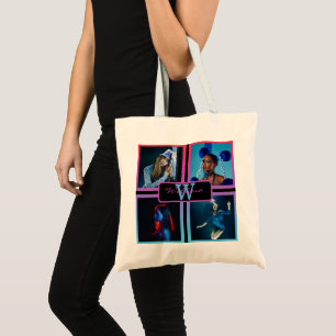 Monogram 4 Fotoscript Naam Aangepaste kleur Canvas Tote Bag