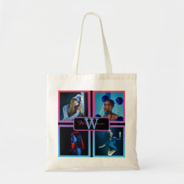 Monogram 4 Fotoscript Naam Aangepaste kleur Canvas Tote Bag