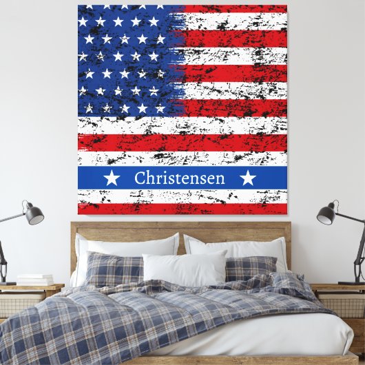 Monogram 4 juli Amerikaanse vlag Patriottische naa Canvas Afdruk (Insitu (Slaapkamer))