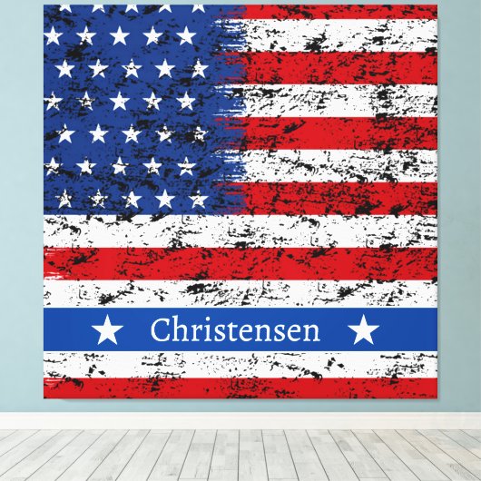 Monogram 4 juli Amerikaanse vlag Patriottische naa Canvas Afdruk (Insitu (Houten vloer))