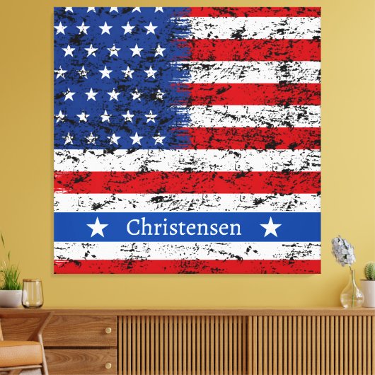 Monogram 4 juli Amerikaanse vlag Patriottische naa Canvas Afdruk (Insitu (Woonkamer))