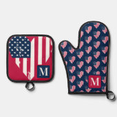 Monogram 4 juli Onafhankelijkheidsdag Ovenwant & Pannenlap Set (Voorkant)