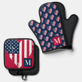 Monogram 4 juli Onafhankelijkheidsdag Ovenwant & Pannenlap Set (Voorkant / Achterkant)