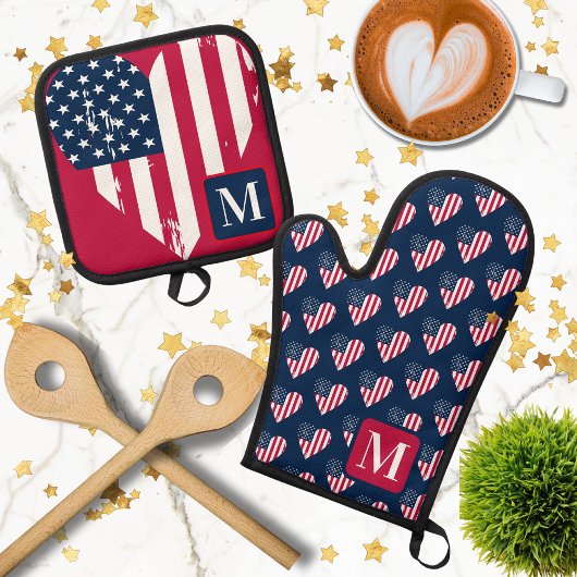 Monogram 4 juli Onafhankelijkheidsdag Ovenwant & Pannenlap Set
