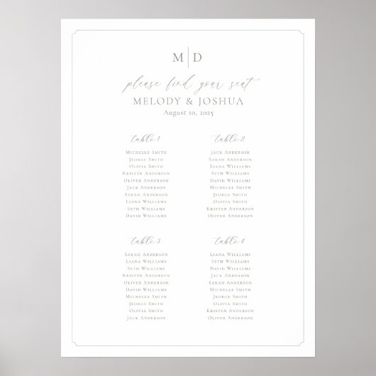 Monogram 4 Tabellen Rand van de plaatsingsgrafiek Poster (Voorkant)