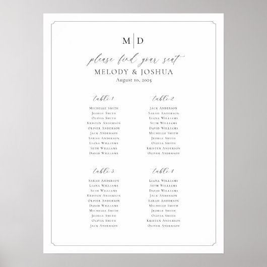 Monogram 4 tafels Vind uw zitplaatskaart Poster (Voorkant)