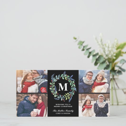 Monogram 4 van de Kroon van de waterverf de Feestdagenkaart (Staand voorkant)