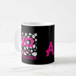 Monogram 50 en fabulous floral zwart wit roze koffiemok