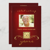 Monogram 50e verjaardag Rood & Goud Kaart (Voorkant / Achterkant)