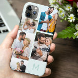 Monogram 5 Fotocollage Seafoam Case-Mate iPhone Case<br><div class="desc">Gepersonaliseerd iPhone hoesje met je initiaal, multi fotocollage en seafoam achtergrond. De fotosjabloon staat klaar voor u om uw afbeeldingen toe te voegen en werkt met de klok mee van rechtsboven. De fotocollage maakt gebruik van landschaps- en portretformaten om u een verscheidenheid aan opties te bieden om uw favoriete foto's...</div>