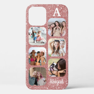 Monogram 6 Afgerond Foto Collage Roos Gold Glitter Case-Mate iPhone Case