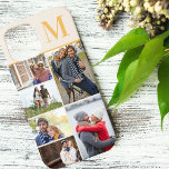 Monogram 6 foto collage crème geel Case-Mate iPhone case<br><div class="desc">Monogram fotocollage iPhone hoesje dat u kunt personaliseren met 6 van uw favoriete foto's en uw initiaal. De sjabloon is klaar voor u om uw foto's toe te voegen, werken van boven naar beneden aan de linkerkant, dan van boven naar beneden aan de rechterkant. Het ontwerp heeft een ivoorcrème achtergrond...</div>