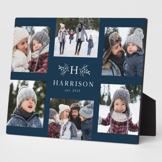Monogram 6 foto collage familienaam rustige marine fotoplaat (Zijkant)