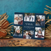 Monogram 6 foto collage familienaam rustige marine fotoplaat (Zijkant)