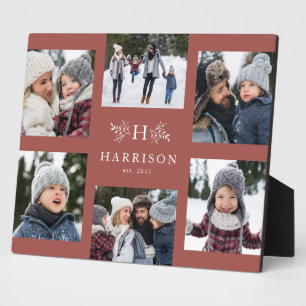 Monogram 6 foto collage familienaam stoffig roze fotoplaat