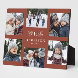 Monogram 6 foto collage familienaam terracotta fotoplaat