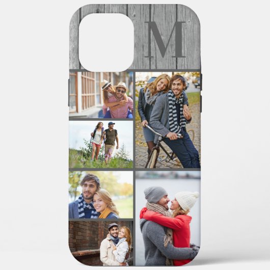 Monogram 6 foto collage grijs hout Case-Mate iPhone case (Achterkant)