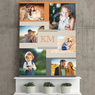 Monogram 6 foto collage op Warm en Trendy Canvas Afdruk