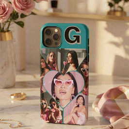 Monogram 6-foto-collage turquoise iPhone-hoesje Case-Mate iPhone Case