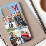 Monogram 6 fotocollage blauw rood Case-Mate iPhone case<br><div class="desc">Monogram fotocollage iPhone hoesje dat u kunt personaliseren met 6 van uw favoriete foto's en uw initiaal. De sjabloon is klaar voor u om uw foto's toe te voegen, werken van boven naar beneden aan de linkerkant, dan van boven naar beneden aan de rechterkant. Het ontwerp heeft een blauwe achtergrond...</div>