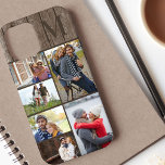 Monogram 6 Fotocollage Bruin Hout Case-Mate iPhone Case<br><div class="desc">Monogram fotocollage iPhone hoesje dat u kunt personaliseren met 6 van uw favoriete foto's en uw initiaal. De sjabloon is klaar voor u om uw foto's toe te voegen die worden weergegeven in liggende en portretformaten. Het ontwerp heeft een rustieke bruine houten achtergrond met bruine randen en typografie voor uw...</div>