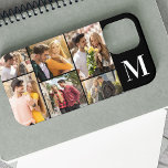 Monogram 6 Fotocollage Horizontaal Zwart Wit Case-Mate iPhone Case<br><div class="desc">Monogram iPhone hoesje met horizontale fotocollage, die u kunt personaliseren met 6 van uw favoriete foto's en uw initiaal. De sjabloon staat klaar voor u om uw foto’s toe te voegen, die worden weergegeven in landscape, square / instagram en portretformaten. Het ontwerp heeft een zwarte achtergrond met witte typografie voor...</div>