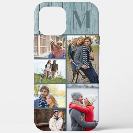 Monogram 6 fotocollage kustblauw hout Case-Mate iPhone case (Achterkant)