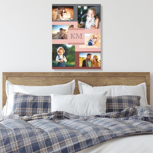 Monogram 6 fotocollage op maroon Pink en Gray Canvas Afdruk (Insitu (Slaapkamer))