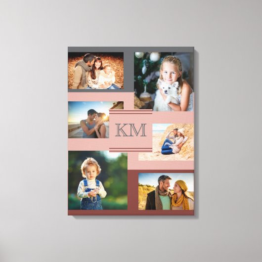 Monogram 6 fotocollage op maroon Pink en Gray Canvas Afdruk (Voorkant)