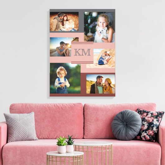 Monogram 6 fotocollage op maroon Pink en Gray Canvas Afdruk (Insitu (Woonkamer))