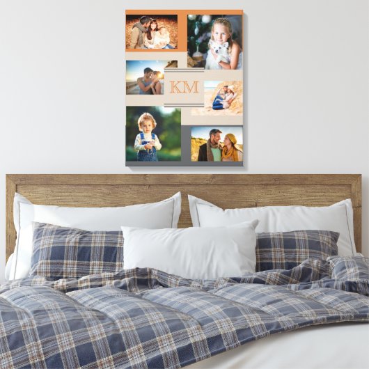 Monogram 6 fotocollage op Warm en Trendy Canvas Afdruk (Insitu (Slaapkamer))