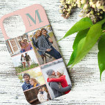 Monogram 6 Fotocollage Perzik Groen Case-Mate iPhone Case<br><div class="desc">Monogram fotocollage iPhone hoesje dat u kunt personaliseren met 6 van uw favoriete foto's en uw initiaal. De sjabloon is klaar voor u om uw foto's toe te voegen, werken van boven naar beneden aan de linkerkant, dan van boven naar beneden aan de rechterkant. Het ontwerp heeft een perzik achtergrond...</div>