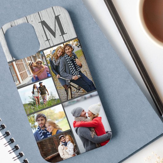 Monogram 6 Fotocollage witgekalkt hout Case-Mate iPhone Case