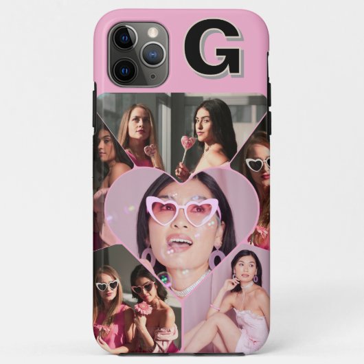 Monogram 6-Photo Collage Blauwgroen iPhone Case (Achterkant)