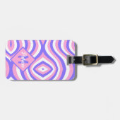 Monogram 70s Groovy roze & paarse psychedelische Bagagelabel (Voorkant horizontaal)