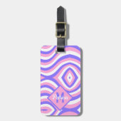 Monogram 70s Groovy roze & paarse psychedelische Bagagelabel (Voorkant verticaal)