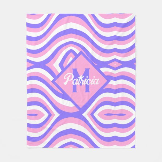 Monogram 70s Groovy roze & paarse psychedelische Fleece Deken (Voorkant)