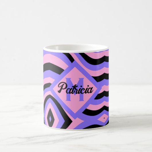 Monogram 70s roze & paarse psychedelische zwart koffiemok (Center)